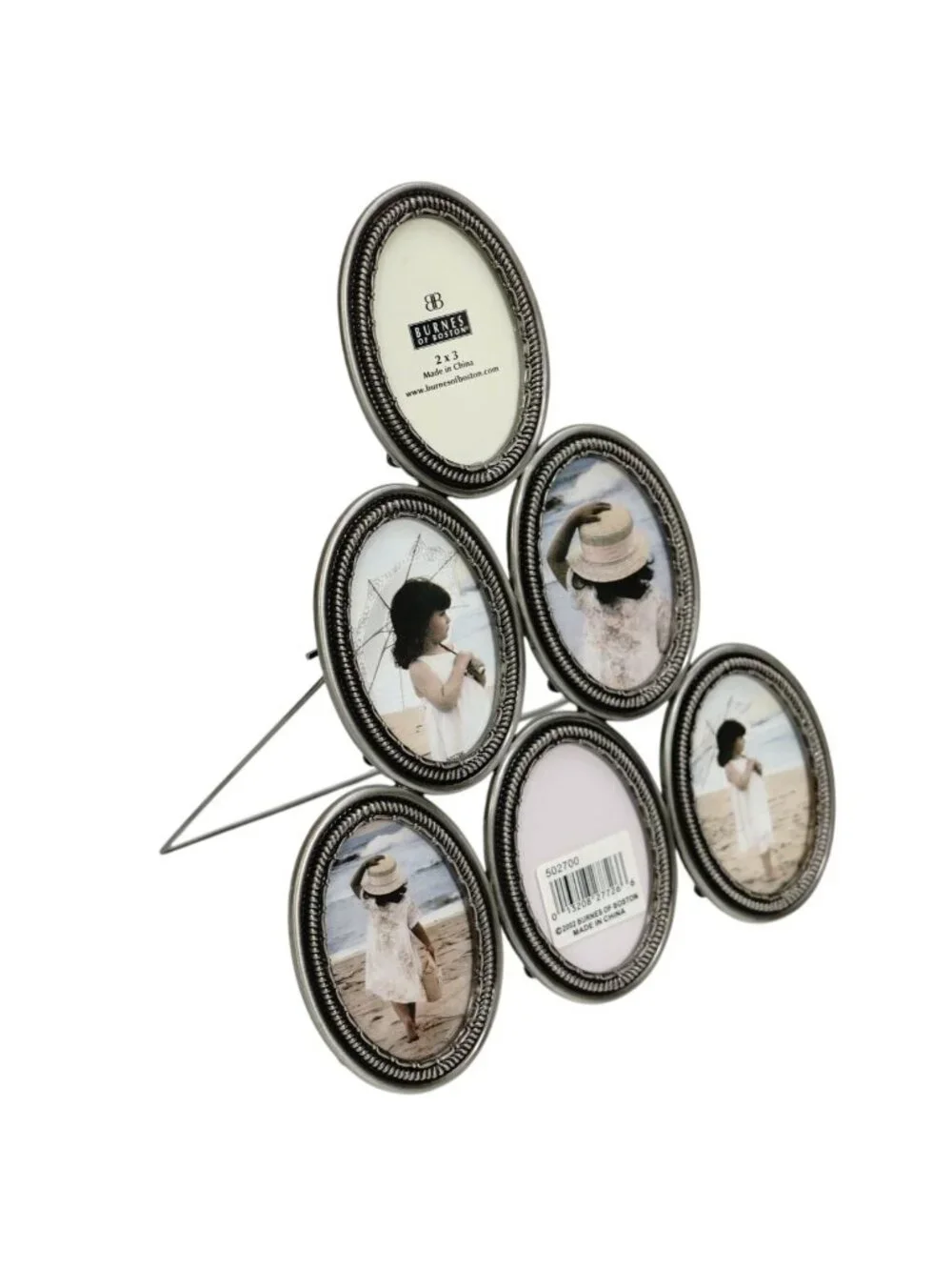Burnes of Boston Oval Picture Frame 6 Pictures 2x3 Silver Tone Metal